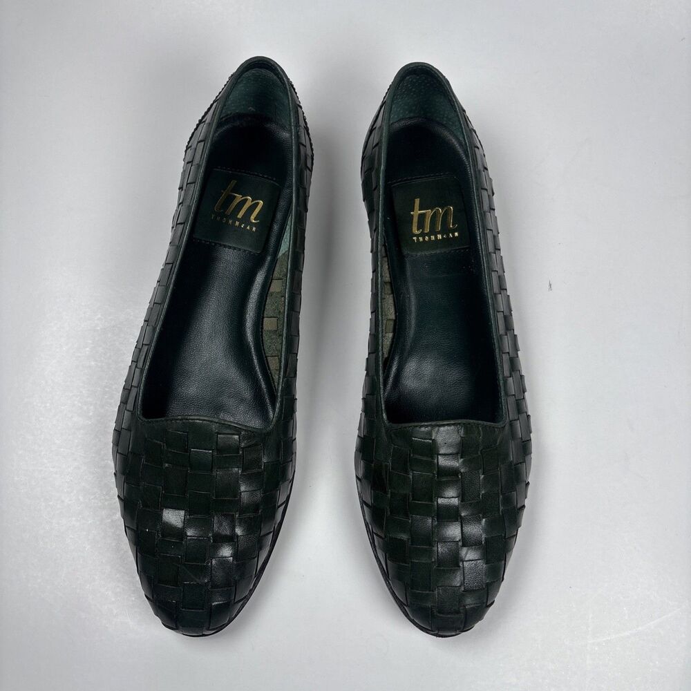 VTG Thom McAn Forest Green Woven Leather Slip-On Flats Women's Brazilian size 48
